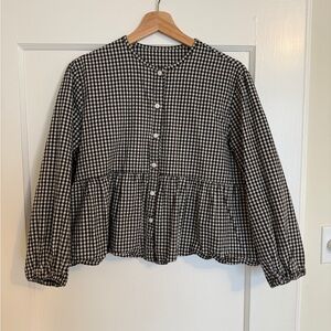 Black and White Gingham Women's Peplum Blouse